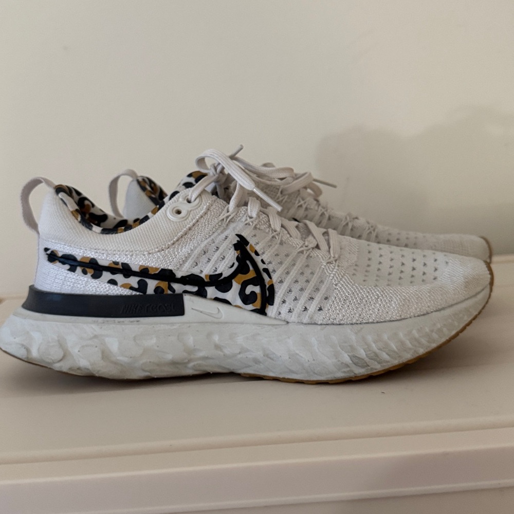 Nike White Sneakers with Leopard Accents